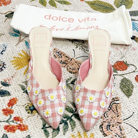 NWT For Love And Lemons X Dolce Vita Lilou Mule in Pink Chalk Gingham Mule - Picture 3 of 11